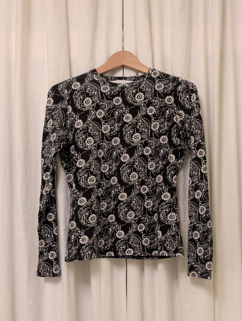 Rebecca Taylor Dark Green & White Floral Long-Sleeve Tee